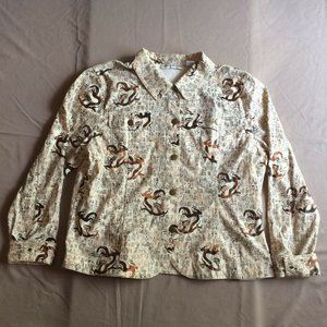 Bamboo Traders Jacket Blazer Size XL Brown Tribal Print Hieroglyphs